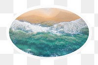 Island png beach, summer collage element, oval sticker in transparent background