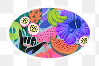 PNG tropical summer illustration sticker, oval with white border in transparent background