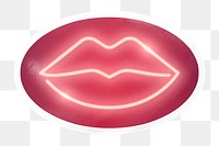 Sexy lips png neon sign, oval clipart in transparent background