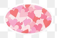 PNG pink heart pattern, oval clipart with white border in transparent background