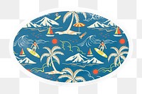 Summer png vacation pattern, tropical island and sea sticker, oval in transparent background