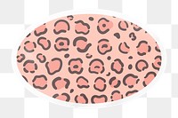 Pink png animal print, leopard pattern digital sticker, oval in transparent background