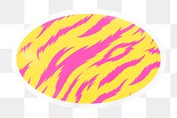 PNG animal print, neon tiger pattern digital sticker, oval in transparent background