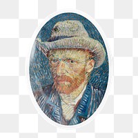 PNG Van Gogh's self portrait painting, printable oval sticker in transparent background, remixed by rawpixel.