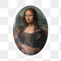 PNG Mona Lisa by Da Vinci, painting sticker in oval shape outline in transparent background, remixed by rawpixel.