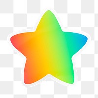 PNG neon gradient sticker, printable star clipart with white outline, transparent background