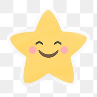 PNG smiling star emoji, digital sticker with white border in transparent background