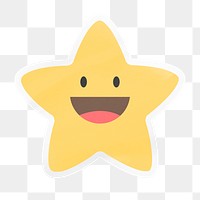 PNG happy star emoji, digital sticker with white border in transparent background
