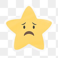 PNG sad star emoji, digital sticker with white border in transparent background