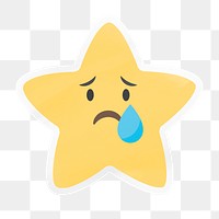 PNG crying star emoji, digital sticker with white border in transparent background