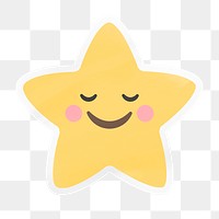 PNG blushing star emoji, happy digital sticker with white border in transparent background