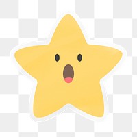 PNG wow face star emoji, surprised digital sticker with white border in transparent background