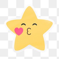 PNG kissy face star emoji, love digital sticker with white border in transparent background