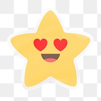 PNG heart eyes star emoji, love digital sticker with white border in transparent background