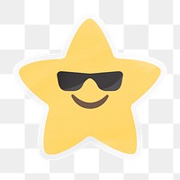 PNG cool star emoji, face with sunglasses digital sticker, transparent background