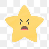PNG angry star emoji, digital sticker with white border in transparent background