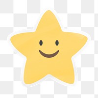 PNG happy star emoji, slightly smiling face digital sticker, transparent background
