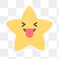 PNG happy star emoji, squinting face with tongue out, digital sticker in transparent background