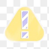 PNG attention and alert sign, cute pastel sticker, triangle with white border label in transparent background