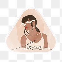 Love png cursive handwriting, feminine woman, beige triangle clipart in transparent background