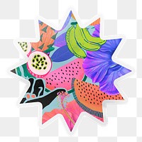 Tropical png summer illustration sticker, starburst with white border in transparent background