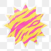 PNG animal print, neon tiger pattern digital sticker, starburst in transparent background