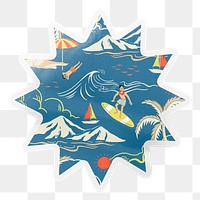 PNG summer vacation pattern, tropical island and sea sticker, starburst in transparent background