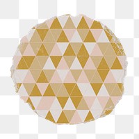 Geometric badge png, gold pattern on ripped paper, transparent background