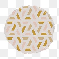 Geometric badge png, gold pattern on ripped paper, transparent background