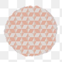 Geometric badge png, pink pattern on ripped paper, transparent background