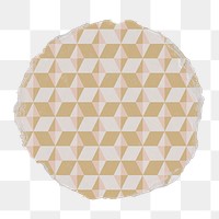 Gold badge png, geometric pattern on ripped paper, transparent background