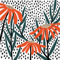 Flower doodle png pattern, abstract daisy, transparent background