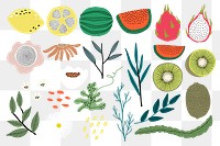 Aesthetic fruit png doodle sticker, botanical set, transparent background