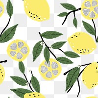 Lemon pattern png transparent background, fruit doodle