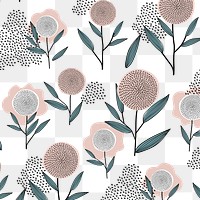 Pink flower png pattern, feminine doodle, transparent background