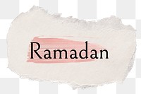 Ramadan png word sticker typography, torn paper transparent background