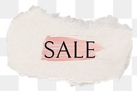 Sale png word sticker typography, torn paper transparent background
