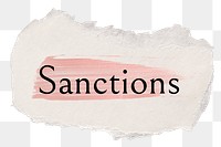 Sanctions png word sticker typography, torn paper transparent background