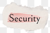 Security png word sticker typography, torn paper transparent background