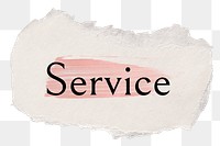 Service png word sticker typography, torn paper transparent background