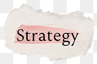 Strategy png word sticker typography, torn paper transparent background