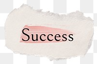 Success png word sticker typography, torn paper transparent background