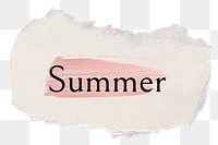 Summer png word sticker typography, torn paper transparent background