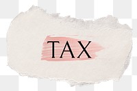 Tax png word sticker typography, torn paper transparent background