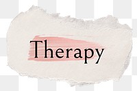 Therapy png word sticker typography, torn paper transparent background