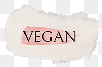 Vegan png word sticker typography, torn paper transparent background