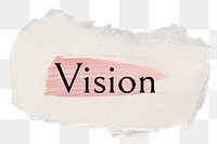 Vision png word sticker typography, torn paper transparent background