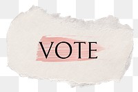 Vote png word sticker typography, torn paper transparent background