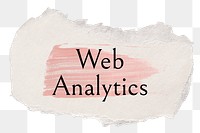 Web analytics png word sticker typography, torn paper transparent background