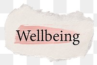 Wellbeing png word sticker typography, torn paper transparent background